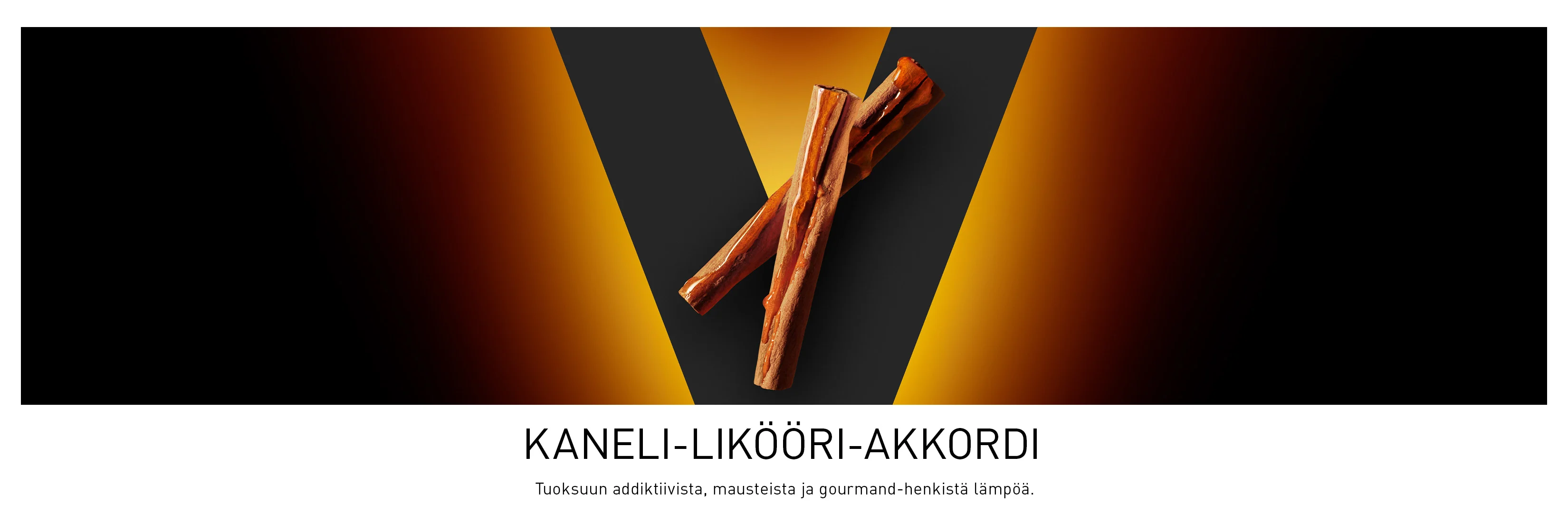 Kanelitankoja oranssinmustalla taustalla. Kuvassa kuvataan kanelilikööriakordin mausteista ja lämmintä tuoksua.