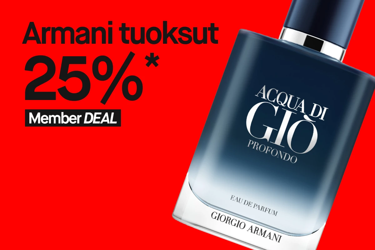 "Armani Acqua di Giò Profondo miesten tuoksu punaisella taustalla – ylellinen hajuvesi 25 prosentin jäsenalennuksella."