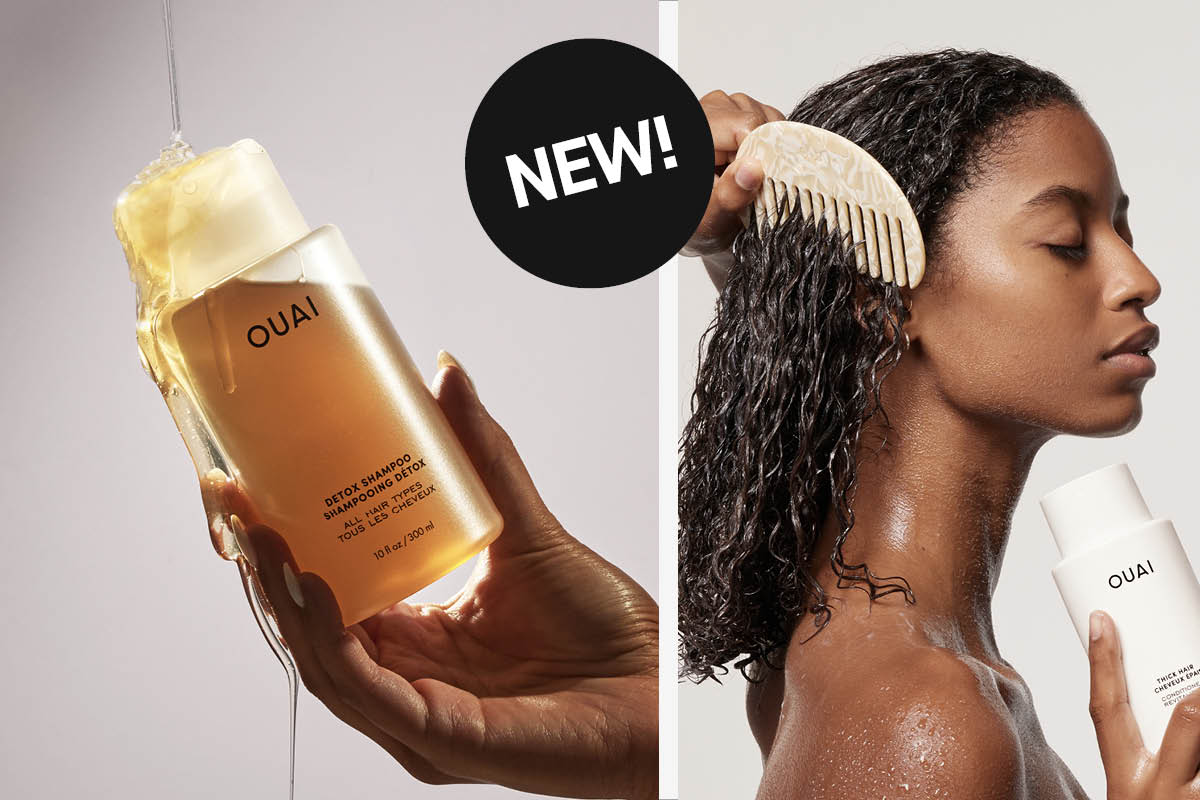 OUAI Detox Shampoo och balsam i vått hår.