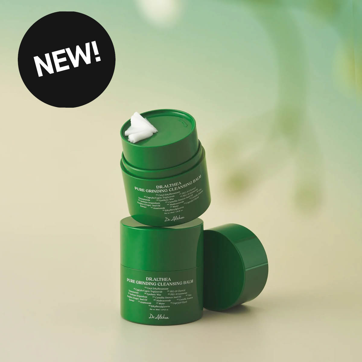 Dr. Althea Pure Grinding Cleansing Balm rensebalm i grønne krukker.