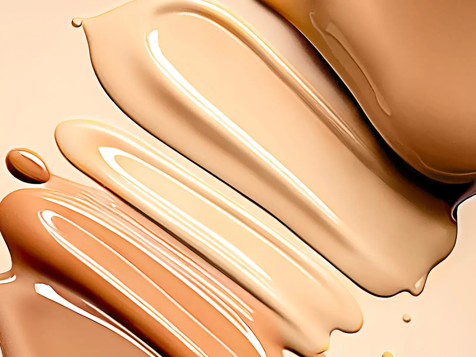 Foundation i bruna toner, utbredd på ett beige underlag.