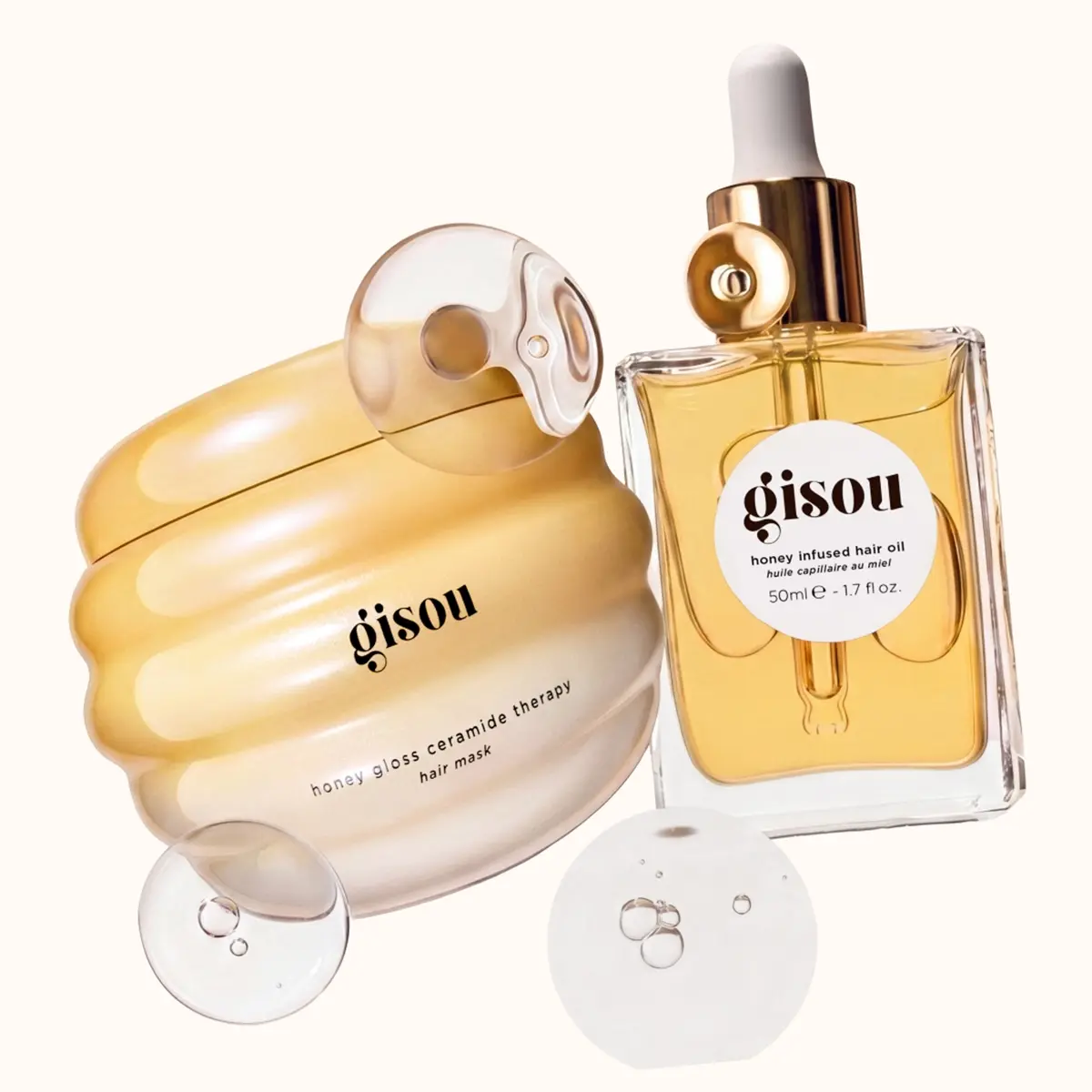 Gisou Honey Gloss Ceramide Therapy hiusnaamio ja Honey Infused hiusöljy, 50ml / 1.7 fl oz.