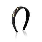 BALMAIN PARIS Hair Couture Cellulose Acetate Pince à Cheveux Black Leather Headband With Gold Plated Logo