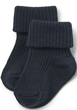WHEAT Wool Rib Socks Ziggy Navy Str 19-21