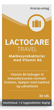 Lactocare Travel Mælkesyrebakterier med B3 30 tyggetabl.