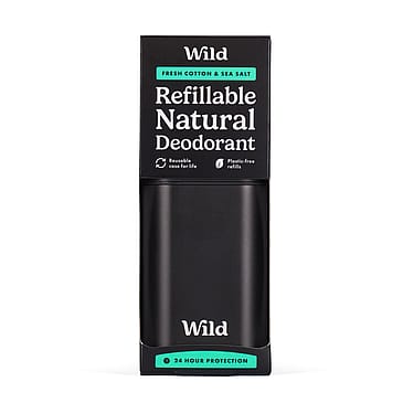 Wild Deodorant Refillable Black Case Men's Fresh Cotton Sea Salt 40g