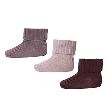 MPkids Wool Rib Baby Socks - 3-Pack Wood Rose 19/21