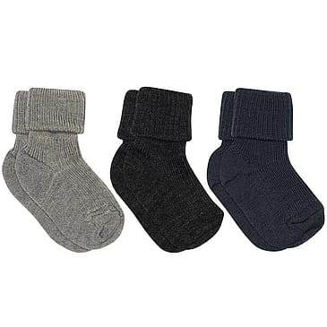 MPkids Wool Rib Baby Socks - 3-Pack Grey Melange 17/18