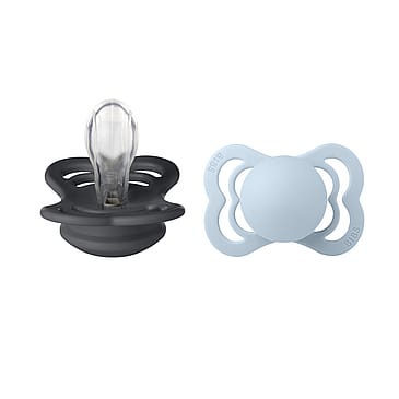BIBS Supreme Sut Silikone 2-pak Iron/ Baby Blue Str. 1