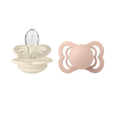 BIBS Pacifier Supreme 2 Pack Silicone Ivory/Blush Size 1