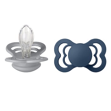 BIBS Pacifier Supreme 2 Pack Silicone Cloud/Steel Blue Size 2
