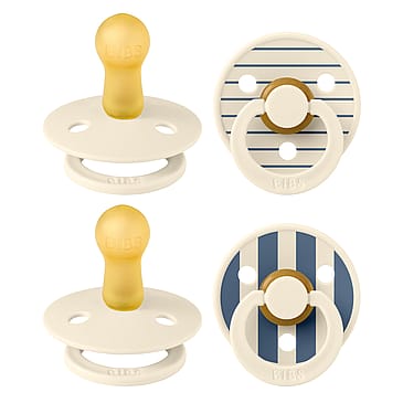 BIBS Colour Round Latex 4 Pack Print Pin Ivory Vanilla mix/Pin Ivory Steel Blue mix 4 stk - Size 2