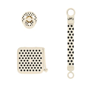 BIBS Gift Set Polka Soothe & Go Ivory / Black Latex Size 2