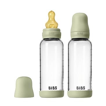 BIBS Glass Baby Bottle Round Latex 2-Pak Sage 240 ml Medium Flow