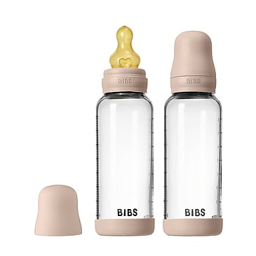 BIBS Glass Baby Bottle Round Latex 2-Pak Blush 240 ml Medium Flow