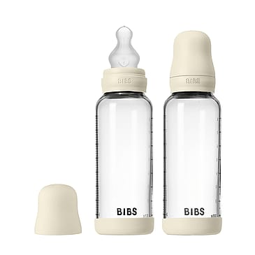 BIBS Glass Baby Bottle Round Silicone 2-Pak Ivory 240 ml Medium