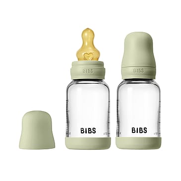 BIBS Glass Baby Bottle Round Latex 2-Pak Sage 120 ml Slow Flow