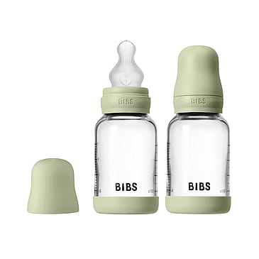 BIBS Glass Baby Bottle Round Silicone 2-Pak Sage 120 ml Slow Flow