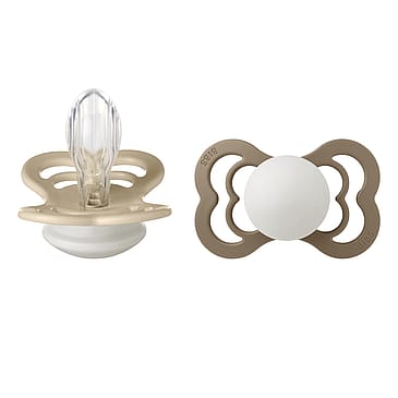 BIBS Pacifier Supreme Vanilla Glow/Dark Oak Glow 2-Pak Silicone Size 2