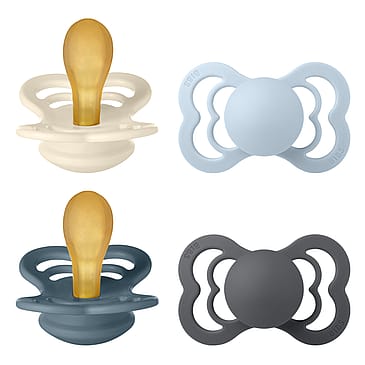 BIBS Supreme Silikone Sutter - 4-pak Ivory/Baby Blue/Petrol/Iron Str. 2