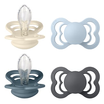 BIBS Supreme Silikone Sutter - 4-pak Ivory/Baby Blue/Petrol/Iron Str. 2
