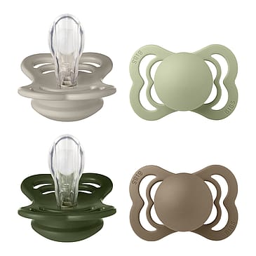 BIBS Supreme Silikone Sutter - 4-pak Sand/Sage/Huntergreen/Dark Oak Str. 1
