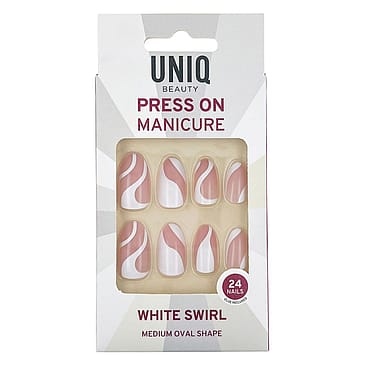 UNIQ Kunstige Negle med Lim White Swirl