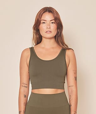 Moonchild Soft Rib Seamless Crop Top Olive M