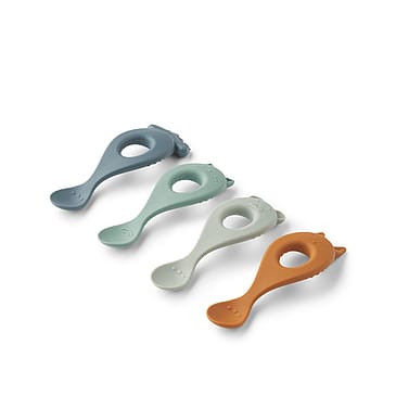 LIEWOOD Liva Silicone Spoon 4-Pack Whale Blue Multi Mix