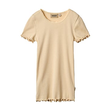 WHEAT Rib T-Shirt Short Sleeve Katie Macadamia Str 128/8 år