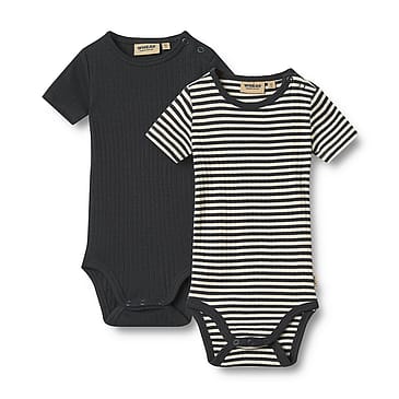 WHEAT Rib Body Short Sleeve Timo 2-pak Navy Rib Stripe Str 62/3 m