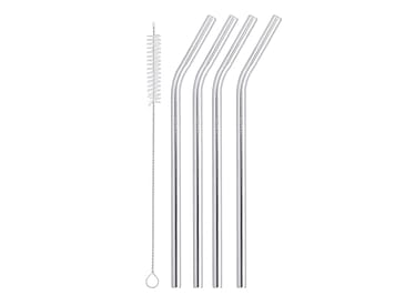 AYA&IDA Smoothie Straw Silver Bent 4-pak