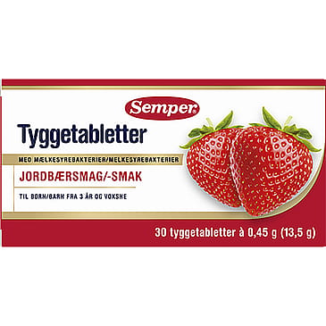 Semper Tyggetabletter med Mælkesyrebakterier Jordbær 30 tyggetabl.