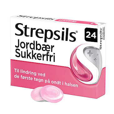 Strepsils Jordbær Sukkerfri, sugetabletter 24 tabl.