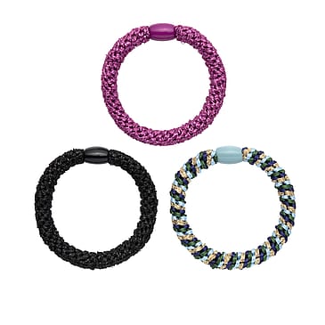 KICKS Beauty Woven Hair Ties 3-pack Purple mix