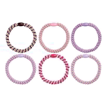 KICKS Beauty Woven Hair Tie Pink and Lilac Mix 6 Pack