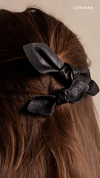 CORINNE Leather Bow Hair Clip Big and Small 2-pack Black