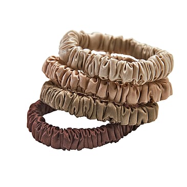 Lenoites Mulberry Silk Skinny Scrunchies Beige, Light Brown, Brown, Coffee