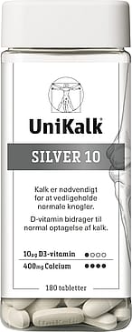 Unikalk Silver Kalk 400 mg og D-vitamin 10 µg 180 tabl.