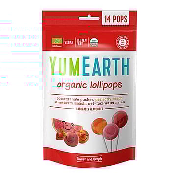 Yum Earth Slikkepinde Granatæble, fersken, jordbær og melon Ø 85 g