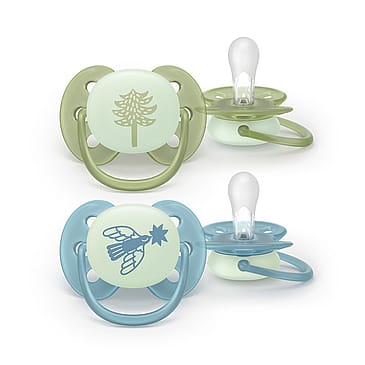 Philips Avent Ultra Soft Nat Sut - Lyser i Mørket  2-Pak Grøn/Blå +18 m
