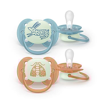 Philips Avent Ultra Soft Nat Sut - Lyser i Mørket  2-Pak Blå/Orange +18 m