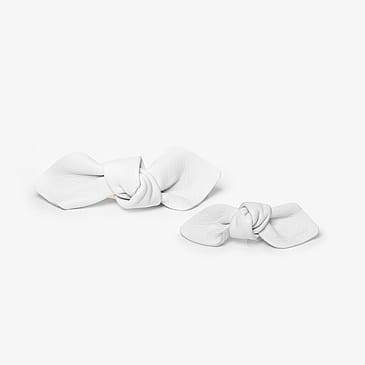Corrine Leather Bow Hair Clip Big And Small 2-Pack White