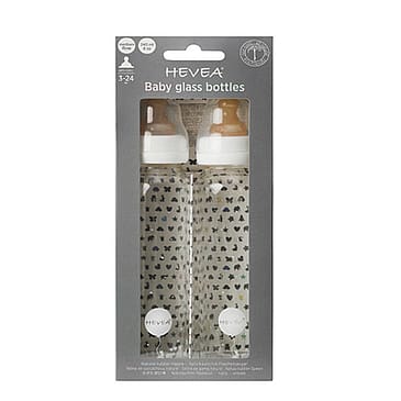 HEVEA Glas Sutteflaske 2-pak Hvid 240 ml