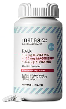 Matas Striber Kalk 400 mg + Magnesium 100 mg + D-vitamin 10 µg + K-vitamin 37,5 µg 150 tabl.