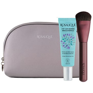 Rosalique Toilettaske + Miracle Foundation Brush + Anti-redness Cream