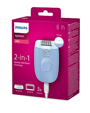 Philips Epilator 4000 ledning 2 hastigheder 5 stk. tilbehør LED lys