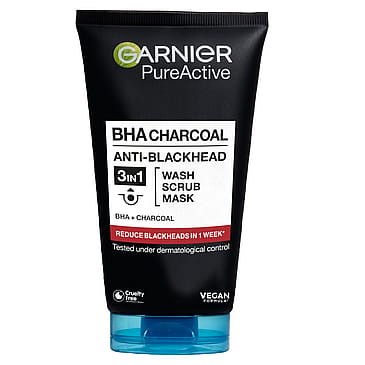 Garnier PureActive BHA Charcoal 3in1 Anti-Blackhead Cleanser 150 MLT