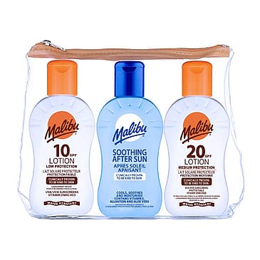 Malibu Travel Essentials, Sun Lotion and Soothing Aloe Vera Aftersun Lotion, Low t 3 x 100 ml