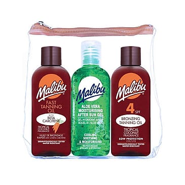 Malibu Fast Tanning Travel Essentials, SPF 4 Bronzing and Beta Carotene Oil, Sooth 3 x 100 ml